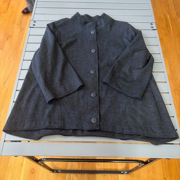 Eileen Fisher Jacket Womens XL Charcoal Gray Oversized Long Sleeve Button Front - Picture 2 of 7